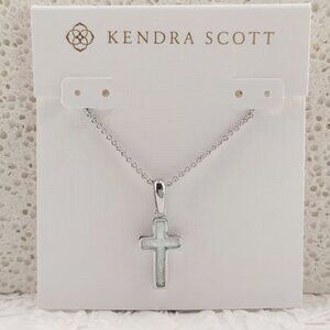 Kendra Scott Cross Silver Pendant Necklace in Kyocera Opal